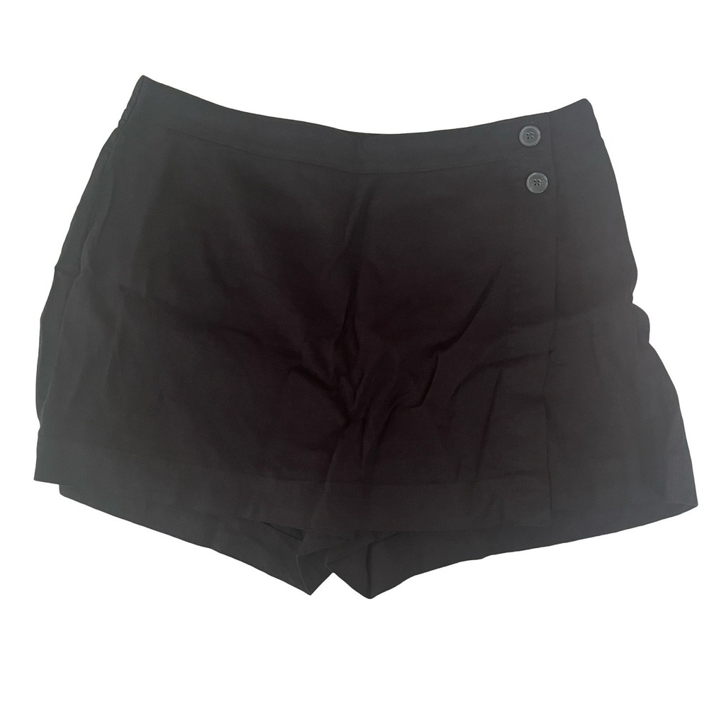 LOFT Outlet Petite Size LP Black Linen Blend Shorts Wrap Button Side Zip Capsule